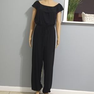 Black off the shoulder jumpsuit romper.
